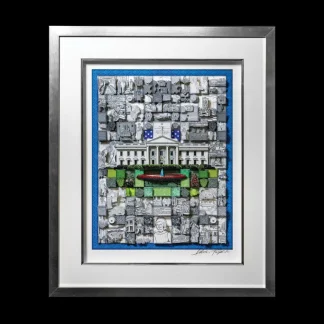 White House Historical Association Charles Fazzino Black and White Quilted White House Art in Silver Frame New