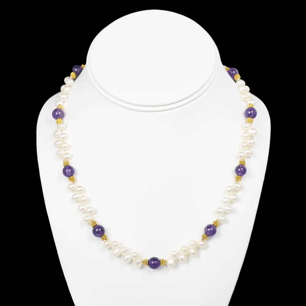 White House Historical Association Lincoln Presidential China Inspired Amethyst and Pearl Necklace with Gold Accent Store
