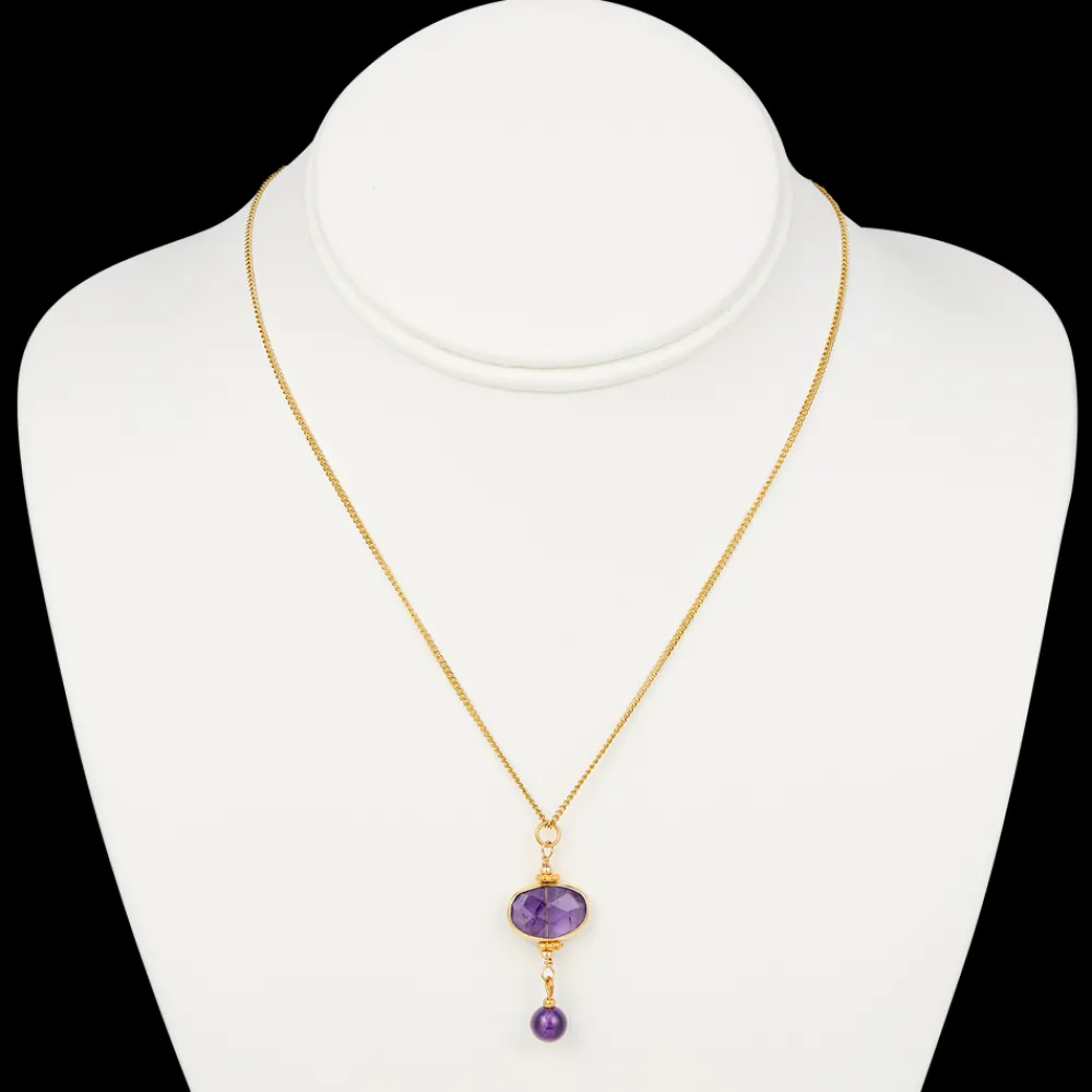White House Historical Association Lincoln Presidential China Inspired Faceted Amethyst Pendant Necklace with Gold Accent Store