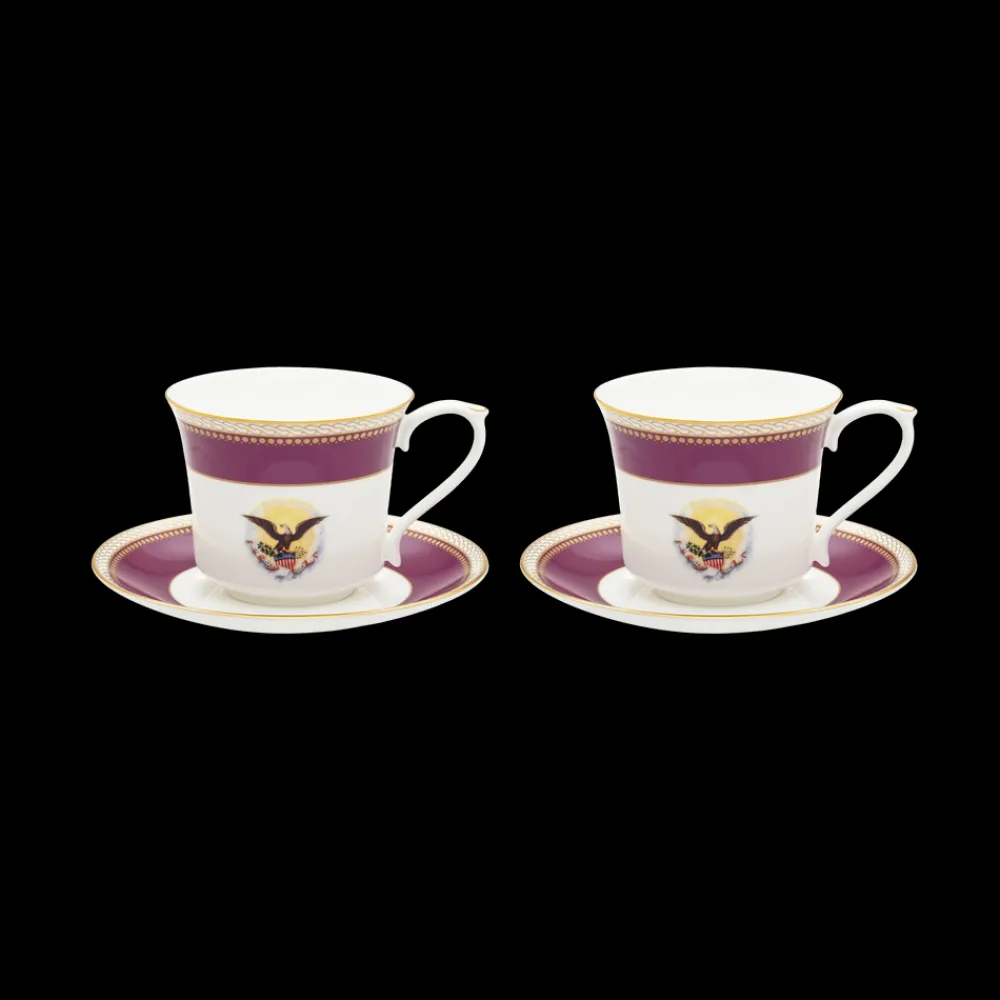 White House Historical Association Lincoln Tea Collection, Set with Tea Pot and Two Tea Cups & Saucers New