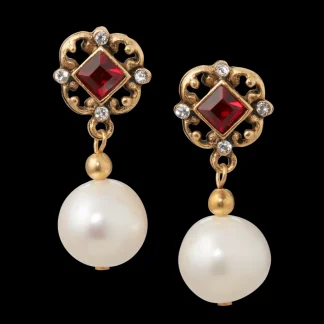 White House Historical Association Nancy Reagan InspiredRed Crystal and Pearl Earrings Clearance