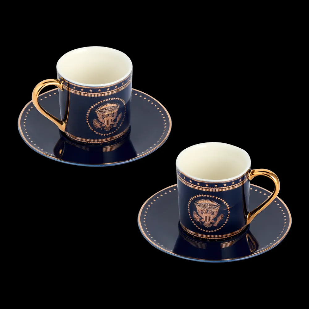 White House Historical Association Navy and Gold Truman Seal Espresso Cups with Saucers, Set of Two Best
